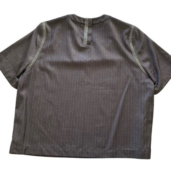 Caara Women's Alfie Dark Academia Silver Gray Pinstripe Blouse Top Size Small - Picture 6 of 12